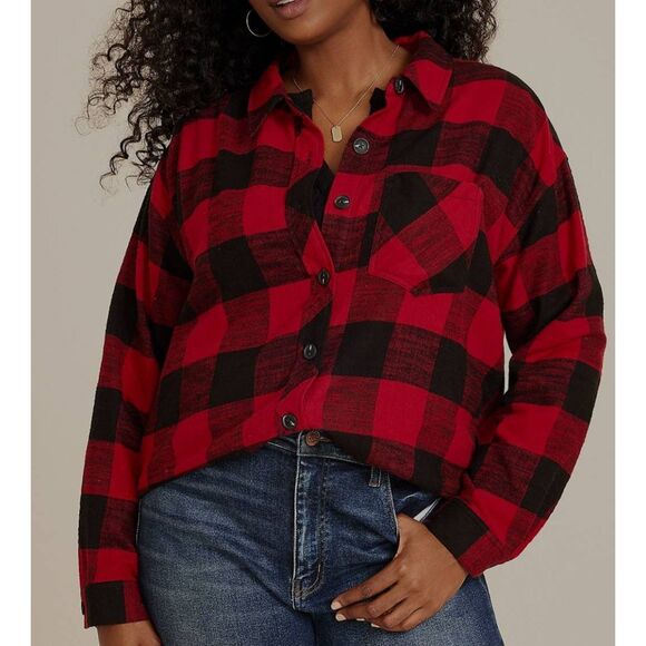 Maurices 3x Red and Black plaid button up (R) - Picture 1 of 8